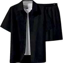 combraided Men's Stylish Shirt and Shorts Combo | Regular Fit | Self Design Pattern | Premium Cotton Viscose Blend Fabric | Perfect for Casual.-picture-22