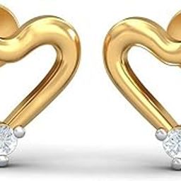 18KT Yellow Gold Diamond Cheerful Heart Stud Earrings for Women-image-60