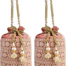 Heart Home Potli | Velvet Wedding Potli | Beads Handle Potli | Wallet Potli | Christmas Gift Potli | Baby Shower Potli | Embroidery Potli | Lucknowi Potli | Pack of 2 | Peach-image-37