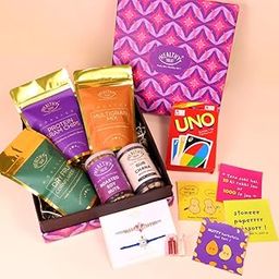 Healthy Treat Flavorful Rakhi Gift Hamper | Roasted Healthy Snacks Gift Pack | Pair Of Rakhi, Roli Chawal, Rakhi Cards | Rakhi Gifts For Brother & Sister |Assorted Rakhi and Raksha Bandhan Gift Hamper-image-19