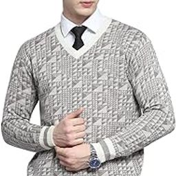 Mens Self Design Brown V Neck Full Sleeve Pullover-picture-19