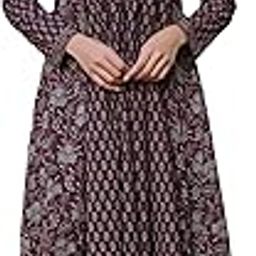 Vbuyz Women's Floral Printed Anarkali Cotton Wine Stitched Dress-image-13