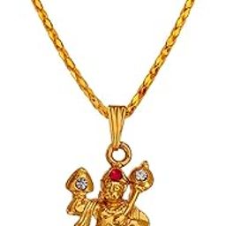 Lord Veer Hanuman Pawanputra Gada Rudhrasha Bead Locket with Chain GoldBrown BrassWood Crystal Religious Spiritual Jewellery Pendant Necklace Chain for Men and Women-image-37