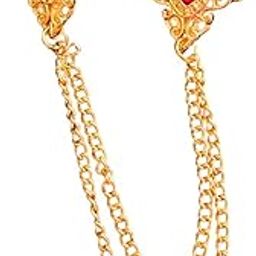 Mens Suit Red Rhinestone Crystal Wedding Lapel Pin With Hanging Chain Brooch (Red, Gold) Brass For Men And Boys-picture-21