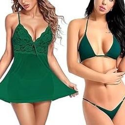 Women Babydoll Lingerie Set for Honeymoon for Woman Thongs | Night Dress Above Knee Baby Doll Night Dress | Transparent Hot-image-14