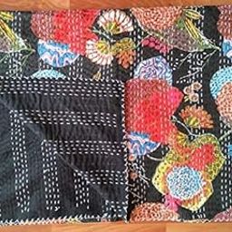 MTREON Jaipuri Quilt Handmade Bed Cover Cotton Kantha Blanket Throw Home Decor Bedspread Bedsheet, Twin Size, Multicolour (90 X 108 Inches (Queen Size), Black)-image-66