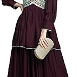 Womens' Vichitra Silk Embroidery Work Aliyacut Long Gown(M-2491 Maroon)-image-51