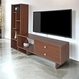 Raywud Urban Nest Engineered Wood Standalone TV Unit for Living Room, Entertainment Unit with Display Shelves, for Upto 47 Inch TV | Do It Yourself (DIY) (Walnut)-image-1