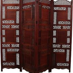 AB Craft Wooden Room Divider Screen, 4 Panel, Carved Lattice Design, 80 x 72 inches, Cherry Brown-image-90