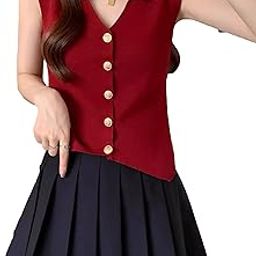 Women's Knitted Ribbed Golden Button Sleeveless Polo Collar Crop Vest Sling Cami Tank Top Dn83157-image-31