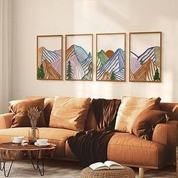 MustHome Wall Plates, 4 Pcs Colorful Abstract Mountain Wall Art, Nature wall decor items for living room, Wood Hanging Decorations for Living Room, Bedroom, Office-image-31