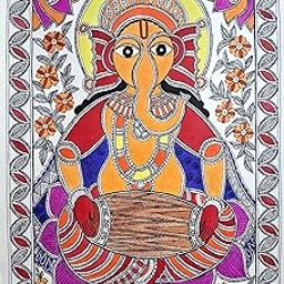 Madhubani Art Painting, Vignaharta Ganesh, Handmade Paper, Acrylic Colours, Authentic Mithila Artwork-image-35