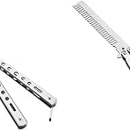 ZIBUYU® Butterfly Professional Training Comb Stainless Steel Folding Practice Unsharpened Blade Stylish Saloon Tool for Beginners Silver 2PCS-6
