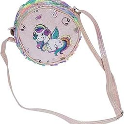 Glitter Unicorn Sling Bag for kids girls, Cute Children Cartoon Bag, Holographic Sequin Round Small Sling Bag for Kids Pink Color.-image-18