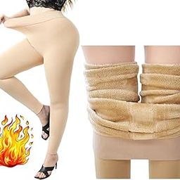Plus Size Beige (XL) Ankle Length (32 to 40 Waist) Stretchable Women Warm Thick Fur Lined Fleece Winter Thermal Soft Legging Tights Stocking-1