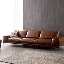 Fabrique Franklin 4 Seater with Puffy Sturdy Look Leatherette Brown Sofa Set | Comfortable Furniture for Home Office & Living Room | Easy to Move with Stainless Steel Legs-image-95