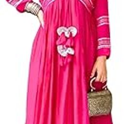 Women's Cotton Monochrome Gown Adda Work and Mirror Work. Lace Work Sleeves and Tasal Perfect & Comfortable(Gown-Long-1)-15
