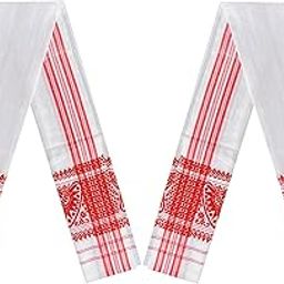 Assamese Poly Cotton Towel Gamcha Men & Women Gamucha Red & White (Pack of-2)-picture-47