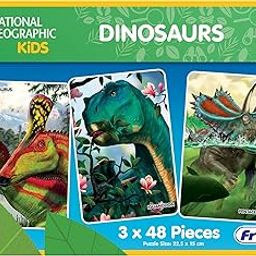 Frank 3 in 1 National Geographic Dinosaurs Jigsaw Puzzle for Kids 5+ Years, Set of 3 (48 Pcs Each) | Fun & Challenging Educational Toys | Brain Booster Puzzle Games for Focus & Memory, Gifts for Kids-image-0