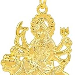 Brass 24KT Micron 1 Gram Gold Goddess Durga/Sherawali Mata Hindu Religious spiritual jewellery Pendant for Men women (SST8197PCNI)-image-21