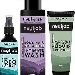 Nuutjob Men's Intimate Grooming & Hygiene Combo, Intimate Wash 200 ml, Intimate Liquid Powder 100 ml, Intimate Deo Spray 100 ml, Prevents Itching, Suitable for All Skin Type-image-102