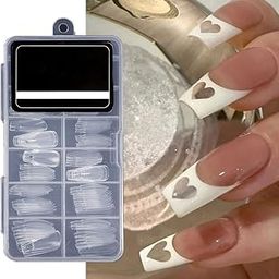 S.A.V.I 120 PCs Long Coffin Shape Nail Tips with Hollow Heart Design - Transparent Acrylic False Nails for DIY Nail Art, Manicure Extension | Durable & Easy to Apply | Professional Salon & Home Use-57