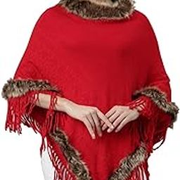Women's Three-Quarter Sleeves Round Neck Solid Red Longline Poncho-038_Red-12