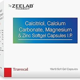 Zeelab Travocal Calcium Supplement (10 Softgel Capsule) | Calcitriol (0.25 mcg) + Calcium Carbonate (500 mg) + Zinc (7.5 mg) + Magnesium (50 mg) | Men and Women-image-53