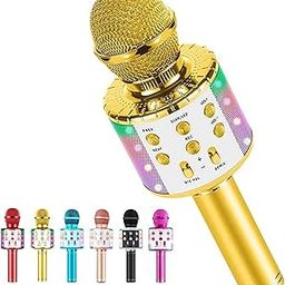 Milerong Karaoke Microphone for Kids Singing, 5 in 1 Wireless Bluetooth Microphone with Led Lights Karaoke Machine Portable Mic Speaker Player Recorder for Home Party Birthday ?Gold?-7