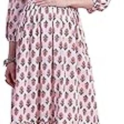 Women's A-Line Knee Length Pure Cotton Jaipuri Printed Maternity Gown with Zipper for Pre & Post Pregnancy & Easy Breastfeeding (JOPLJPR206-P)-11