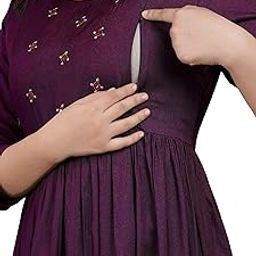 Women's Mirror Embroidery Maternity Kurti-image-7