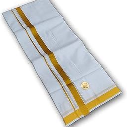 Men's Pure Cotton Premium Dhoti Gold Zari Border Bleached White Dhoti-23