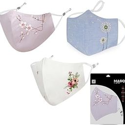 By Q-One Spring 4 Layer, Reusable, with Ear Adjusters, Anti-Bacterial - BFE>99% Embroidered Cotton Cloth Face Mask For Women's, Girl's- Pack of 3,-18