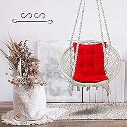 Curio Centre Make in India Cotton Round Swing for Adults/Swing Chair & Hammock with L-Shape Cushion and Accessories/Swing for Balcony (145x57x43 cm, White, 100 kgs Capacity)-image-77