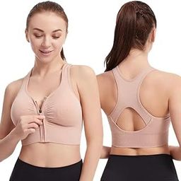 Headbutt Women's Front Zip Sports Bra with Removable Pads for Womens and Girls Cross Back Fitness Yoga Bra Push Up Bra-image-50