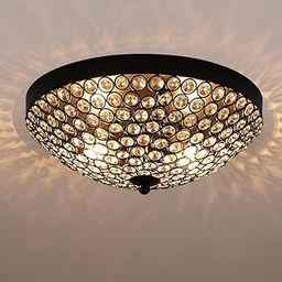 Crystal Jhoomar Ceiling Light LED - 18 Watt Modern Design Dome/Bowl Shape Metal Glass Flush Mount Chandelier for Living Room, Bedroom, Home, Office, Entryway, Hall, Dining Room, Restaurant (Black)-image-36