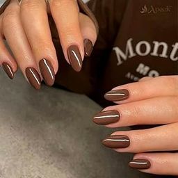 Apeak Glossy Brown Press-On Nails | 24Pcs Reusable Fake Nail Set with Grooming kits for Women & Girls | Brown Artificial Nails | Lightweight, Durable & Easy to Apply | Perfect for Party, Festival-image-91