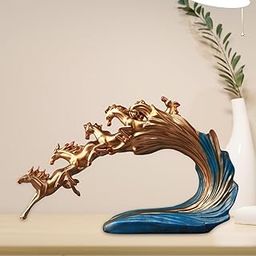 Jukmen Resin Horses Ornaments Success Sculpture Figurine Statue Decor Gift Blue Home and Garden | Home Decor | Figurines| Figurine-image-1