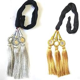 Women's Patiala Shahi Paranda/Parandi Traditional Hair Accessory Braid Tassles/Hair Extension/Choti (Color-Golden & Silver) (Pack of 2)-image-18
