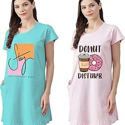 Women’s Cotton Nighty | Printed Knee Length Nighty |Short Sleeve Nighty |Short Nightdress| Long T-Shirt | Sleepwear & Casual Wear Nighty (Pack of 2)-image-23