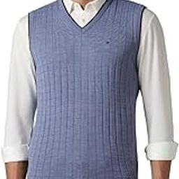 Men's Cotton Check V Neck Sleeveless Sweater-image-82