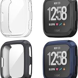 Vanjua Compatible with Fitbit Versa Screen Protector, [4 Pack] Soft TPU Full Body Protection for Fitbit Versa Smart Watch Accessories (Black+Navy+Grey+Transparent)-26