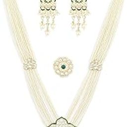 Green Meenakari Long Multi Strand Bridal Necklace Earring & Ring Set For Women-ZPFK18644-image-19