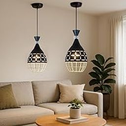 kinis Artistic Modern Hanging Lamp with Crystal Accent & Grid Pattern – Kitchen & Dining Light/Living Room/Bedroom/Office/Dining/Cafe/Restaurants, White and Black (Pack of 2, with Bulb)-image-11
