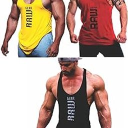 Men's Gym Vest - Sleeveless Shirt for Casual Wear, Gym, and Sports - Breathable and Comfortable, Lightweight, | Colour: Black Red Yellow | Material : Polyester Blend | Size S | Pack of 1-570-image-62