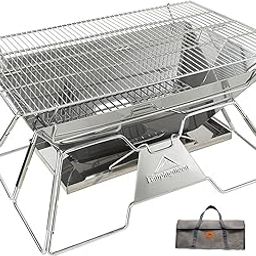 CAMPINGMOON Stainless Steel Portable Camping Fire Pit Foldable Wood Burning Charcoal Grill 20x13-inch with Carrying Bag MT-3-image-7