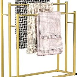 INDIDECOR 61815 Towel Racks for Bathroom, 3 Tiers Metal Towel Rack Standing, Freestanding Towel Holder for Bath Storage & Hand Towels, Next to Tub or Shower, Pool Towel Racks Outdoor, Gold-image-70