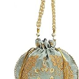 Rozy Styles Potli Bag Multicolor Thread Floral Designe wedding potli for ladies Gift for women handbags traditional Indian Women Fashion Potli Multi, Multi-image-9