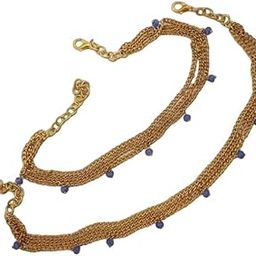 INDIA - Traditional Crystal & Gold Plated Brass Chain for Women & Girls Delicate Antique Gold Plated Anklets Indian Payal Golusu boho jewelry Delicate Chain Set of 1 Pair-image-36
