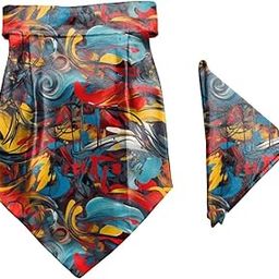 Bold & Bright Abstract Printed Cravat and Macthing Pocket Square for Men-11
